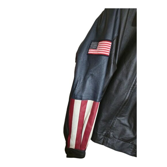 American Leather Jacket Men 2XL Multicolor USA Flag Eagle Bomber Biker Oversized - Picture 5 of 16